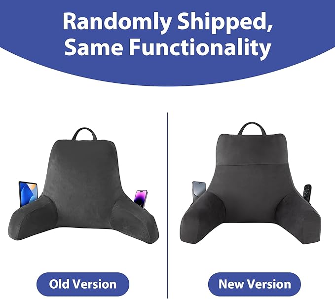 Back Pillow for Bed Sitting up, Reading Pillow for Sitting in Bed Adult, Back Support Pillow, Memory Foam Sit up Lounge Backrest Pillow with Arms for TV, Couch, Chair, Dorm, 18 Inch, Grey