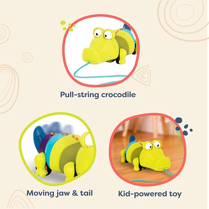 B. toys - Waggle-A-Longs - Pull Along Interactive Toy - Push or Pull Crocodile - Walking Toy with String for Toddlers, Kids, Snappity Scott - 18 Months