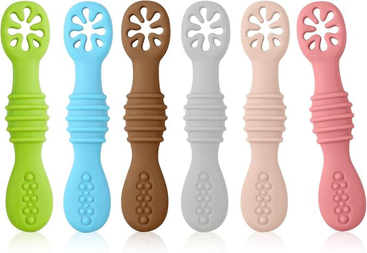 6pcs Silicone Baby Spoons, First Stage Toddler Utensils Baby Led Weaning Spoons BPA Free Baby Chew Spoon Training Spoon Set Toddler Self Feeding Utensils for Baby 6+ Months (6 Colors) Z20010