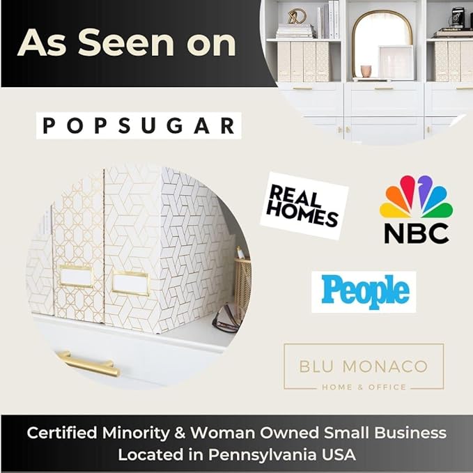 BLU MONACO | Cardboard Magazine File Holder Set of 4 | Vertical Magazine File Holder for Desk and Shelves | Cream Gold Foldable Magazine Holders with Label Slots