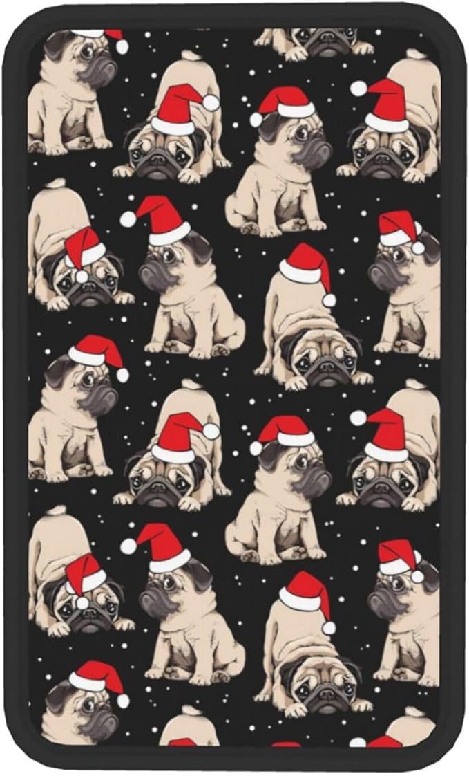 DORKEIXIA Christmas Pug Cute Dog Black and White Auto Center Console Armrest Pad Universal Car Center Console Cover Seat Box Cover for Sedan, Van, SUV, Truck Car Accessorie