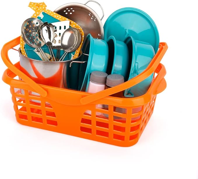 Kids Play Kitchen Toy Accessories Set Toddler Cooking Playset Colorful Stainless Steel Pots and Pans Birthday Gifts for 3+ Girls Boys (Green)