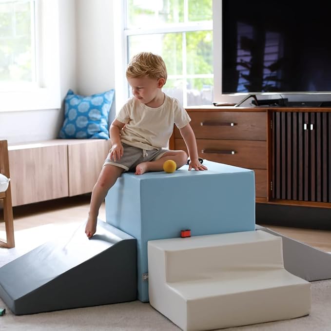 Foamnasium Gymnasium, Indoor Foam Playset, 4 Piece Soft Toddler and Active Kids Play Foam Climber for Crawling, Climbing, Sliding and Jumping, Made in The US, Enhanced Sage Multi