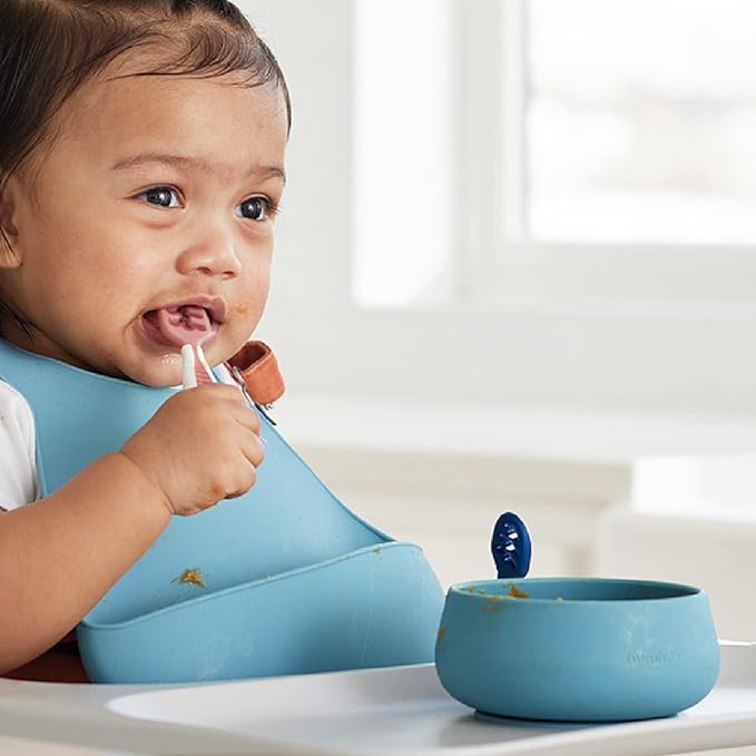 NumNum Self-Feeding Spoon + Suction Bowl Set for Babies & Toddlers - BPA-Free Silicone