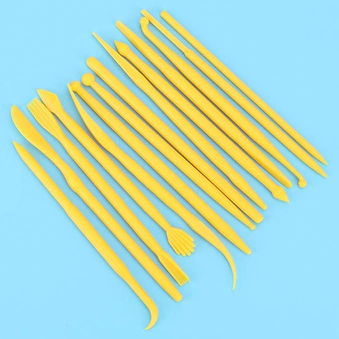 14Pcs Plastic Clay Tools Ceramic Pottery Tool Kit for Shaping and Sculpting Carving Polymer Cake Modeling Tools (Yellow) Pottery Tools
