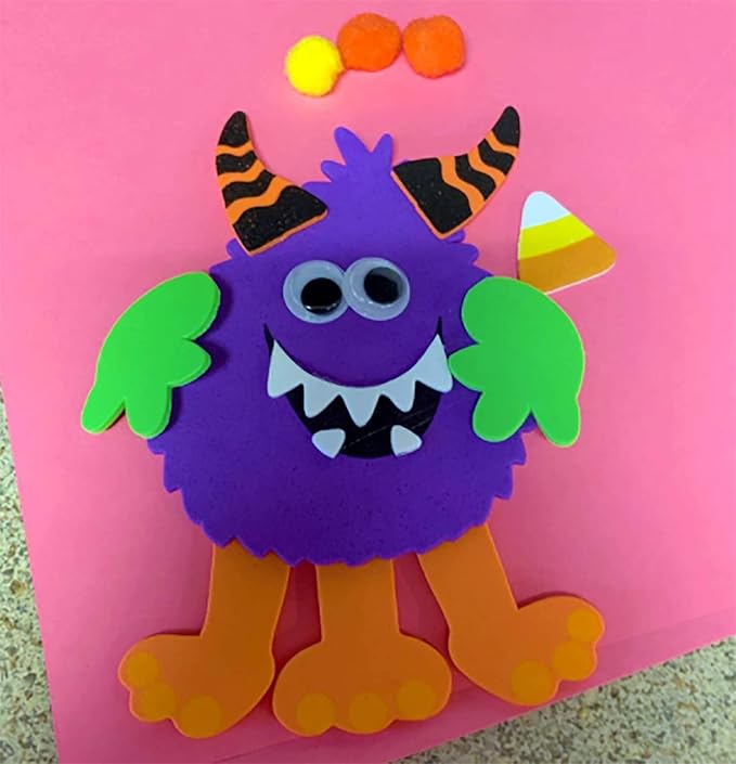 4E's Novelty 24 Halloween Crafts for Kids - Silly Monsters Foam Magnet Craft Kits - 24 Pack / 4 Styles, Classroom Arts & Crafts