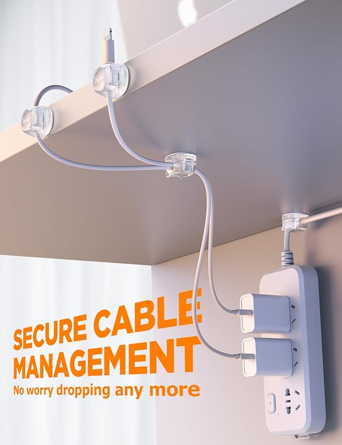 12Pack Cable Clips - Chfeila Latest Dual Spring Cord Organizer with Clasp Lock, [Max Stability] Desk Cable Management, Adhesive Phone Charging Wire Holder for Nightstand/Car/Wall, Office Accessory