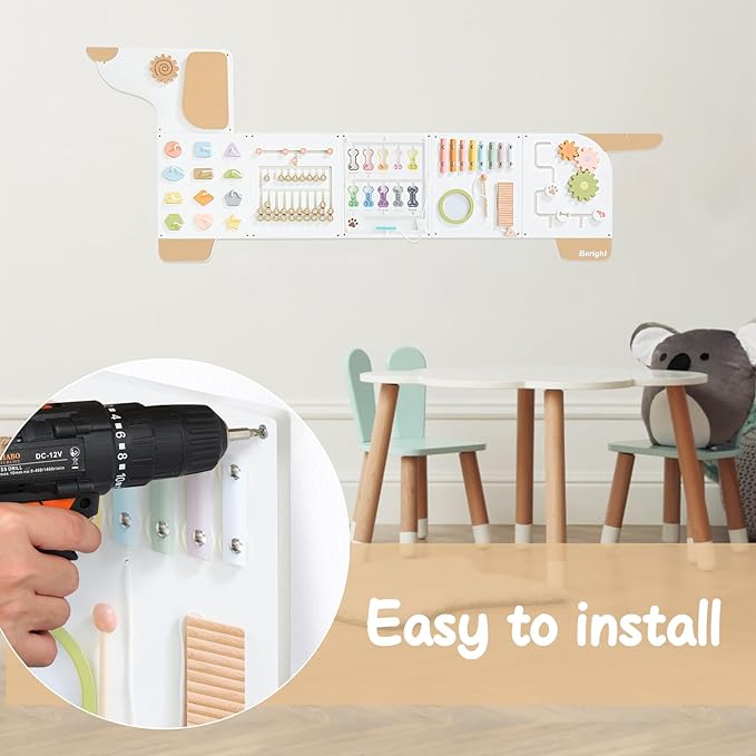 Beright Dog Activity Wall Busy Board Panels, Montessori Sensory Toys, Toddler Learning Activity Center, Perfect for Toddler Playroom & Children's Daycare, White