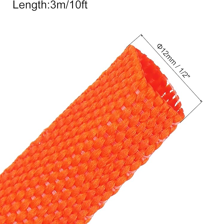 MECCANIXITY Braided Cable Sleeves Heat Shrinkable Fabric Sleeving, 1/2" 10ft Orange 2:1 Ratio Heat Shrinkable Cord Protector for Harness Cable, Network Cable Protection, Cable Management