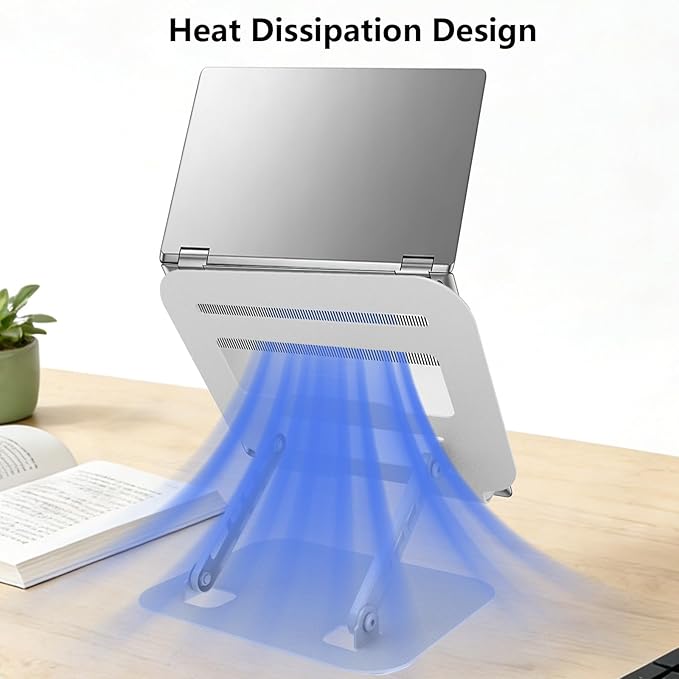 Adjustable Laptop Stand, Ultra Stable Metal Base Ergonomic Foldable Computer Riser for Desk Compatible with MacBook Pro/Air Notebook All Laptop Under 18 Inches (Silver)