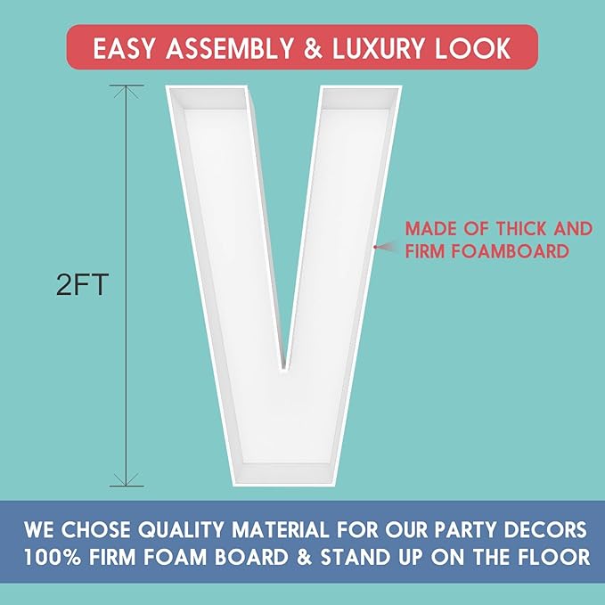 2FT Letter V Mosaic Balloon Frame Letter DIY Fillable Letters Kit for Birthday Party Wedding Backdrop Decor