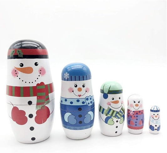 Konrisa Matryoshka Nesting Dolls 5 Pieces Snowman Nesting Dolls Hand Painted Figurines Wooden Stacking Dolls for Kids Birthday Party Home Decoration,New Year