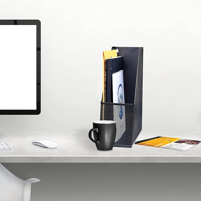 YBM HOME Steel Mesh Wall Magazine File Holder for Home & Office Organization, Serves as a Magazine Rack, Desk Organizer, Letter and Mail Bin, Holds Up to 20 Magazines - 12-Pack Black, 1101-12