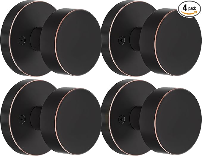 4 Pack Antique Bronze Dummy Door Knob Interior Non-Turning Dummy Door Handle for French Doors and Bifold Doors, Round Vintage Style Dummy Door knobs Oil Rubbed Bronze Finish
