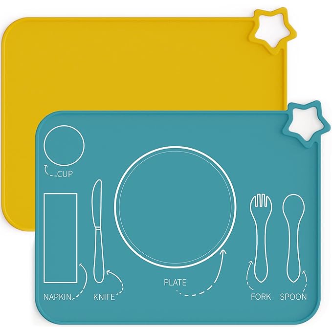 Moonkie Silicone Placemats for Baby & Kid, Stain-Proof Non-Slip Toddler Food Mats Eating Table Mat with 2 Packs