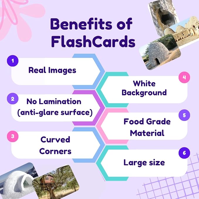 hungry brain Flash Cards for Toddlers, 24 Types of Houses Flashcards, Double-Sided, Montessori, Educational, Kindergarten - Preschool Learning Activities, Gifts for Kids, 1, 2, 3, 4 Years Babies