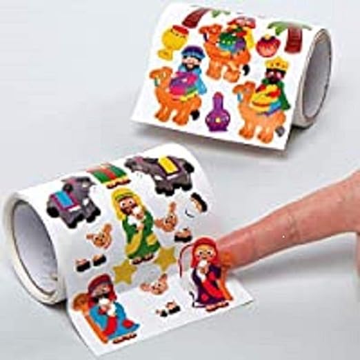 Baker Ross AX576 Nativity Sticker Rolls - Pack of 600, Kids Stickers, Ideal for Christmas Arts and Crafts Projects, Great for Card Making and Scrapbooking