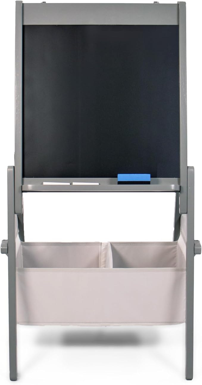 Humble Crew Inspire Kids Chalkboard and Dry Erase Easel with Storage Bins, 1 Paper Roll, 2pc Chalk, and Eraser, Grey