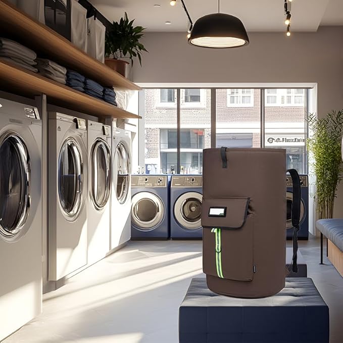 SUOVOCK laundry bag backpack,extra-large heavy duty laundry bags,laundry backpack for college students,drawstring closure (Brown)