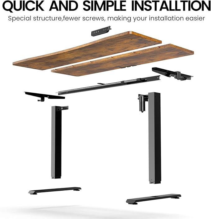 Veken 55 x 28 Inch Electric Standing Desk with Adjustable Height, Sit to Stand Computer Table for Study, Work or Gaming, Home Office Desk Brown