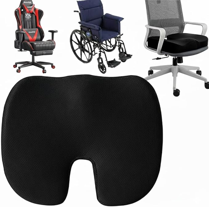 Premium Memory Foam Seat Cushion with Carrying Bag & Cooling Gel for Office Chair, Wheelchair, Travel, Car Seat, Gaming Chair for Coccyx & Tailbone Pain, Back Pain Relief, Sciatica Support