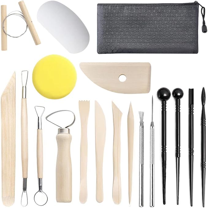 Clay Tools,19 PCS DIY Sculpting Set Ceramics Polymer Clay kit for Pottery Modeling, Carving,Smoothing & Measuring for Beginner