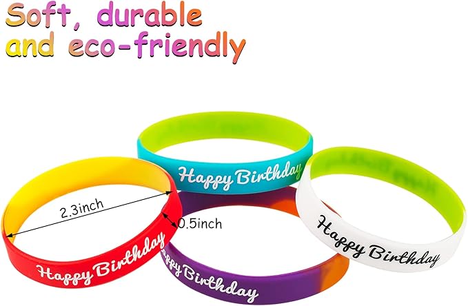 36pcs Happy Birthday Rubber Bracelets Colorful Silicone Stretch Wristbands for Birthday Party Supplies Favors rubber bracelets for kids&teens Classroom Prizes Teacher Supplies