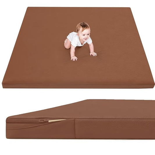 Waterproof Baby Play Mat for Floor 1.3"Thick Memory Foam 79 * 79 Cushion Playpen Playmat Tummy Time Nursery Rug Pad Mattress Create Soft & Safe Area for Infants,Toddler,Kids,Chestnut