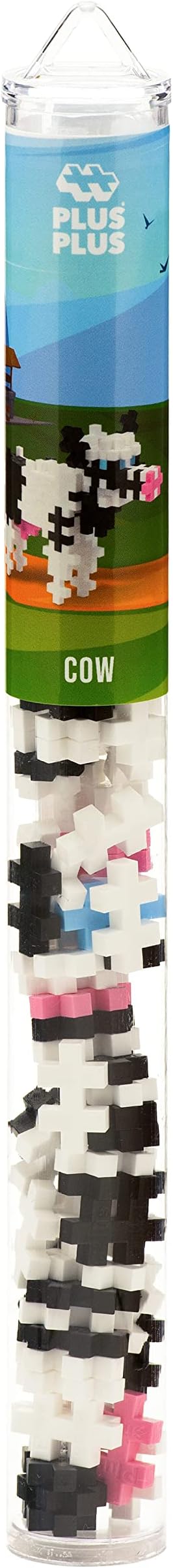 Plus Plus 3D Animal Figurine Building Block Set, 70 Mini Interlocking Puzzle Pieces, Fun Stem Toys for Kids - Cow Mini Maker Tube