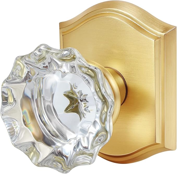 CLCTK Antique Crystal Door Knobs Interior, Passage Hall and Closet Door Knobs, Satin Brass