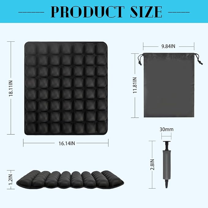 Airplane Seat Cushion for Long Flights, Inflatable & Portable Travel Cushion for Tailbone Pain Relief, Pressure Relief Car Seat Cushion for Office Chair and Wheelchair Use