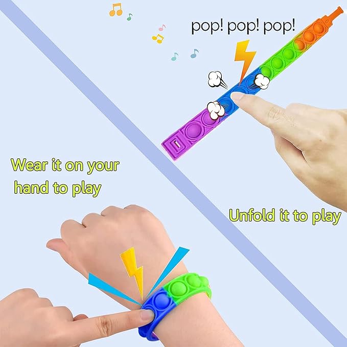 80Pcs Pop Bracelet Fidget Toy, Wearable Fidget Bracelets Push Poping Bubble Sensory Toys Stress Relief Finger Press Silicone Wristband for Kids and Adults ADHD ADD Autism Anxiety