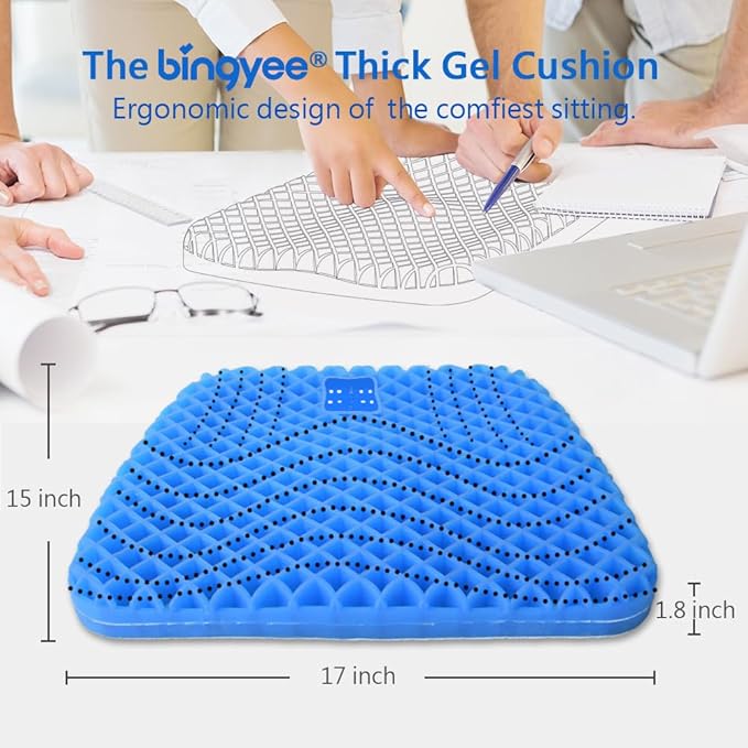 Gel Seat Cushion 1.8 Inch Thick Seating Pad Orthopedic Chair Cushions for Pressure Relief Gel Pads for Office Chair, Car, Home, Wheelchair, Kayak Cushion, Stadium Cushion