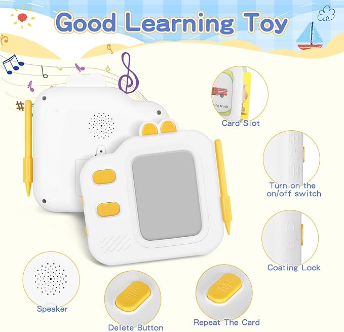 Talking Flash Cards with LCD Writing Tablet for Toddlers, Language Learning Toys with 80 Words, Learning Phrases, Objects Adjectives, Speech Therapy, Autism Sensory Toys Learning Montessori Toys