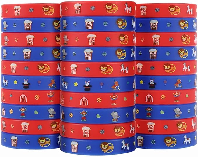Cleverplay 24 Pack Circus Wristbands Bracelets, Birthday Decoration Carnival Circus Party Favors for Kids