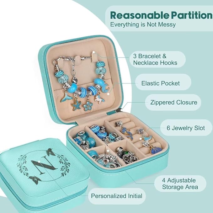 Charm Bracelet Making Kit, Kid Jewelry Making Kit for Girls 8-12, Unicorn Craft Kits for Teen Girls Toys Ages 3-10 Years Old Girl Gifts Trendy Stuff Birthday Christmas Gift with Initial Jewelry Box-N