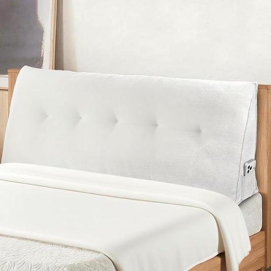 Headboard Pillow Twin Bed Wedge Pillow for Dorm, Daybed, Back Support, Sitting Up, Reading, Relaxing, Beige Cream