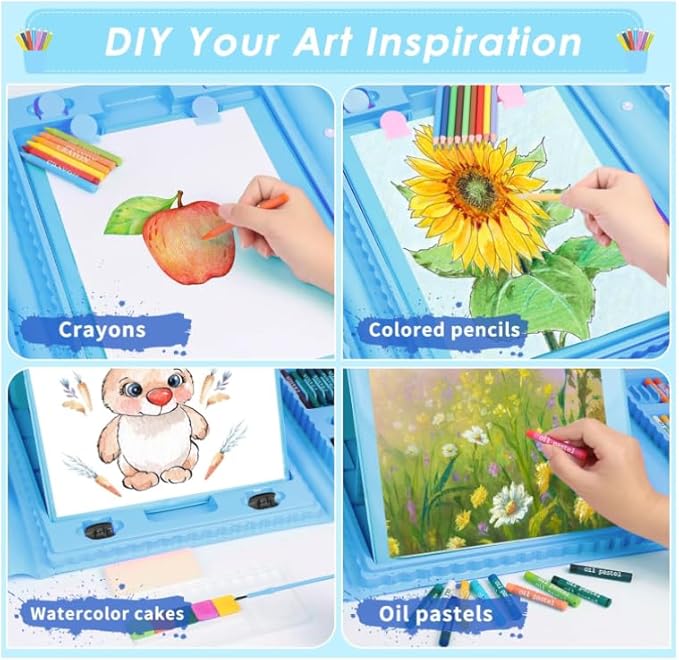 208 PCS Art Supplies,Drawing Art Kit for Kids Girls Boys Teens Artist, Art Set Case with Trifold Easel, Includes Oil Pastels, Crayons, Colored Pencils, Coloring Book, Scissors, Origami Paper 40 Sheets