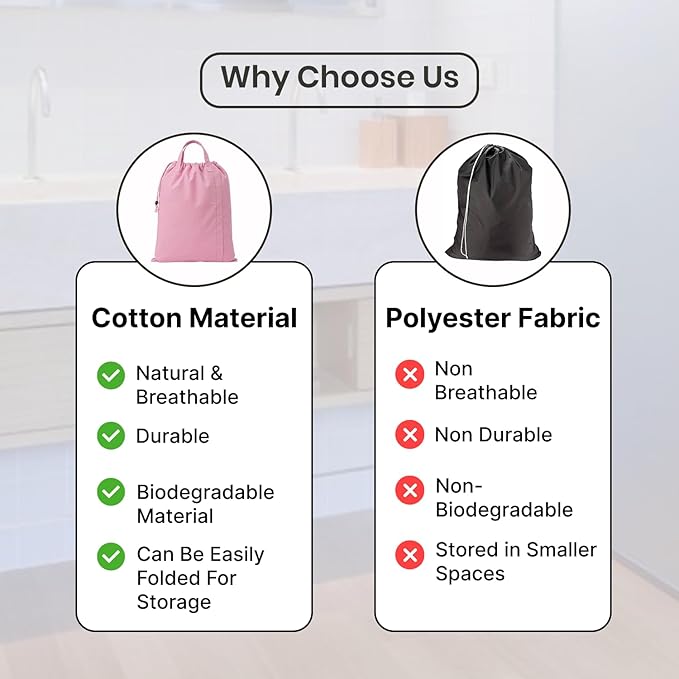 LFH Home Large Premium 1pack Cotton Canvas Laundry Bag with Drawstring and Handles Heavy Duty, Multi-Use, Washable for Home, Travel, College or Storage 28x40-Pink