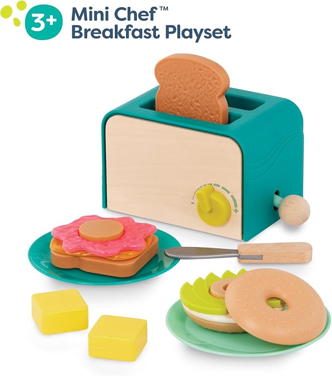 B. toys- Mini Chef - Toaster Playset- Pretend Play Breakfast Playset – 14pc Brunch Set – Pop-Up Toast & Sounds– 3 Years +