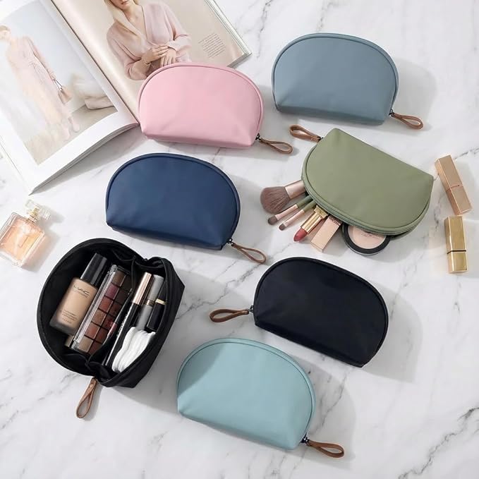 Hekyip Half Moon Cosmetic Bag, Travel Makeup Pouch, Portable Waterproof Cosmetic Pouch for Girls Women, Small (INNER RED)