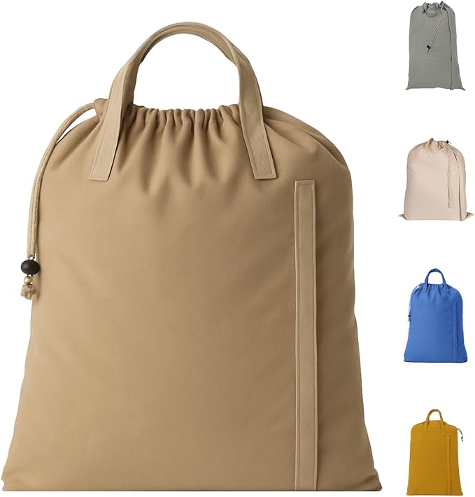 LFH Home Cotton Canvas Large Laundry Bag with Handle, Heavy Duty Drawstring Closure Washable Laundry Bags, School Travel, Home, Hotel, College Dorm, Organizer Sack, Toys Clothes 28x36-Beige
