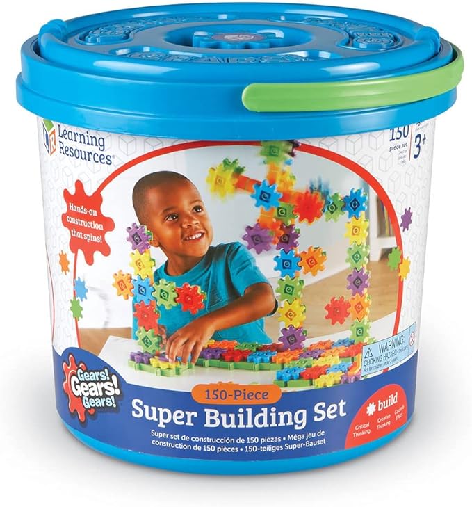 Learning Resources Gears! Gears! Gears! Super Building Toy Set, STEM Toys, Construction Toys, Gears for Kids, 150 Pieces, Ages 3+