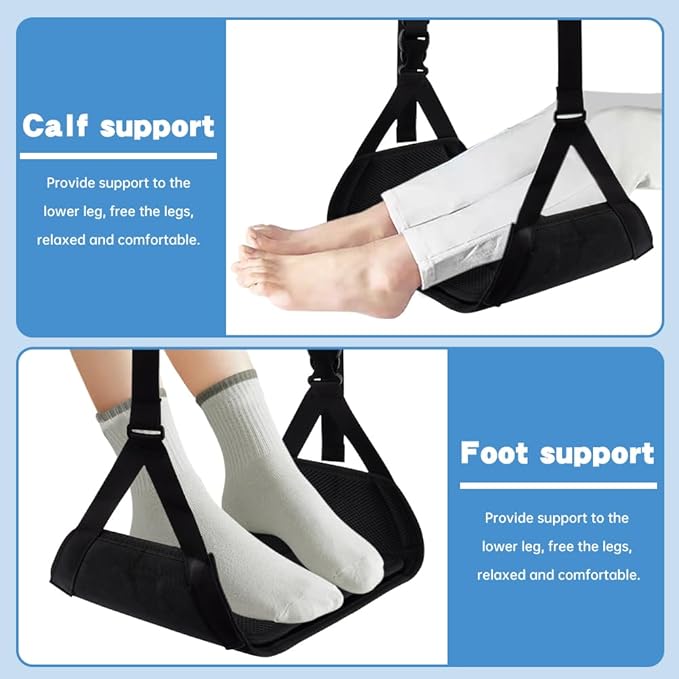 Airplane Foot Hammock, Portable Airplane Footrest, Adjustable Foot Hammock for Plane Travel to Relax Your Feet,Leg Rest for Long Flights,Travel Essentials,Office Footrest(Black)