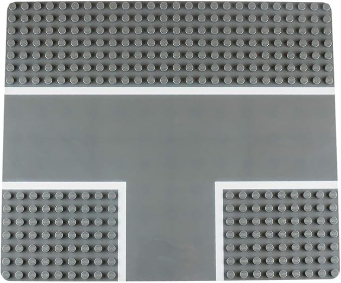 Strictly Briks Compatible with Lego Building Blocks Road Plates 3-Way Intersection 13.75" x 16.25", Kids Building Brick Baseplates for City Road, Street, Race Track, Towns, Classic Size