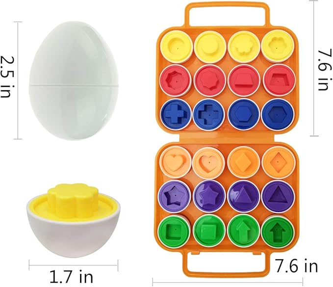 Beakabao 12pcs Color and Shape Matching Egg Set Montessori Toddler Education Classification Toys for Fine Motor Skills of The Fingers Muscles, Preschool Children Smart Puzzles Easter Gifts (Orange)