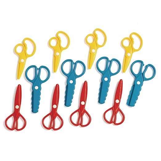 Colorations Plastic Fun Dough Scissors for Texture, Set of 12, 3 Designs, Easy Clean, Safe, Arts & Crafts, Sculpting, Clay, for Kids, Durable DSCISSOR