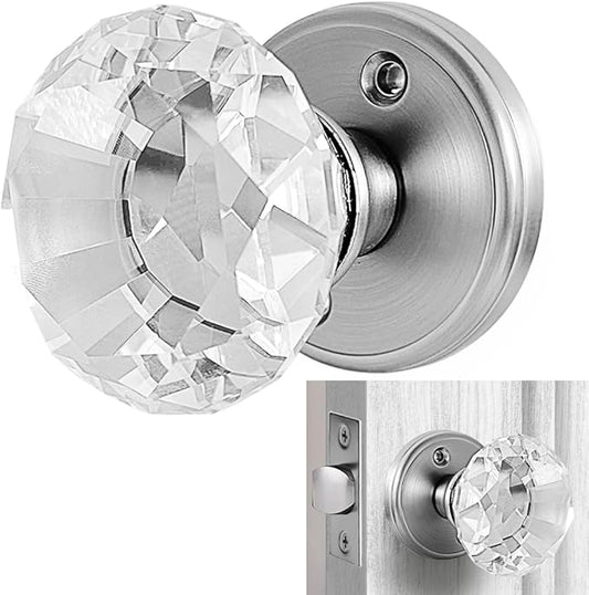 Silver Crystal Door Knob, Glass Door Knobs Interior Non-Locking Set, Antique Decorative Vintage Style for Hallway, Closet, Passage Doors, 1 Pack