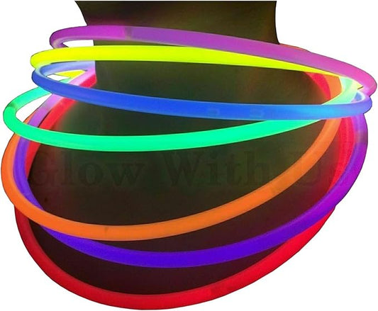 Glow Sticks Bulk Wholesale Necklaces, 100 22" Glow Necklaces, Glow 8-12 Hr, Connector Pre-attached (handy), Bright Colors, Glow-in-the-dark Party Supplies, GlowWithUs Brand