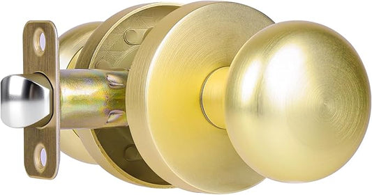 Passage Interior Door Knobs, Gold/Brass Door Knob for Hall and Kitchen, No-Locking Vintage Round Design Door Handle, Zinc Alloy 1 Pack